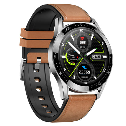 Smartwatch with a brown and black strap on a white background