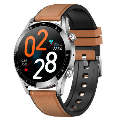 Smartwatch with brown and black band on a white background