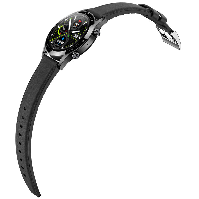 Smartwatch with a black strap on a white background