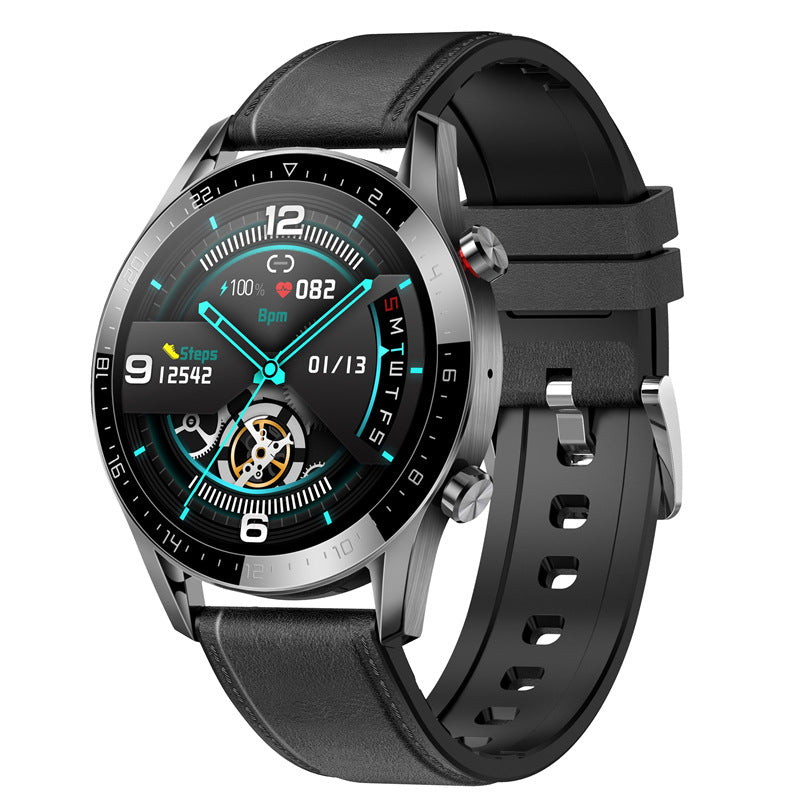 Smartwatch with a black strap on a white background