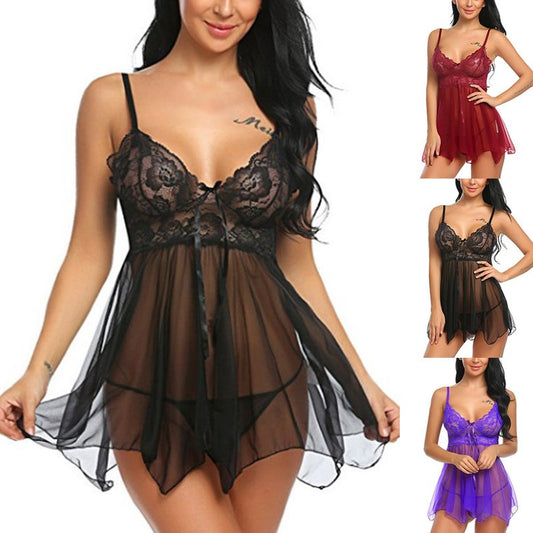 Elegant Front Slit Nightdress – Lace Short Skirt