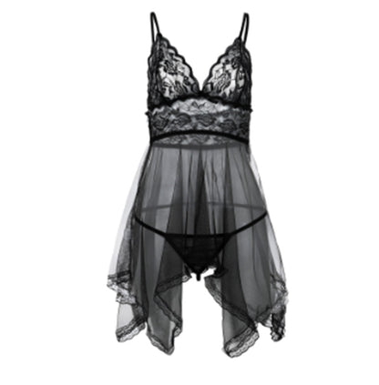 Elegant Front Slit Nightdress – Lace Short Skirt