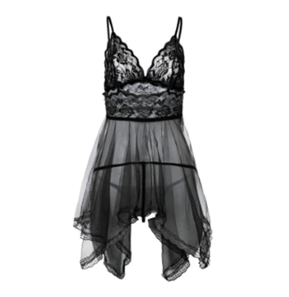 Elegant Front Slit Nightdress – Lace Short Skirt