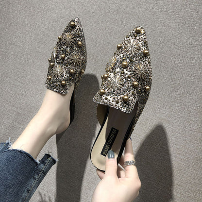 Baotou Half Slippers Women Flat Pointed Lazy Sandals And Slippers