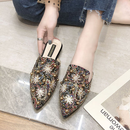 Baotou Half Slippers Women Flat Pointed Lazy Sandals And Slippers