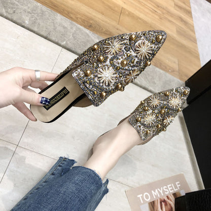 Baotou Half Slippers Women Flat Pointed Lazy Sandals And Slippers