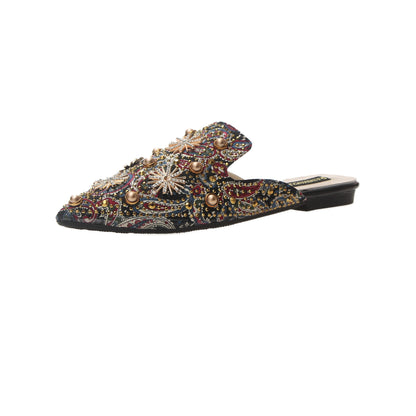 Baotou Half Slippers Women Flat Pointed Lazy Sandals And Slippers