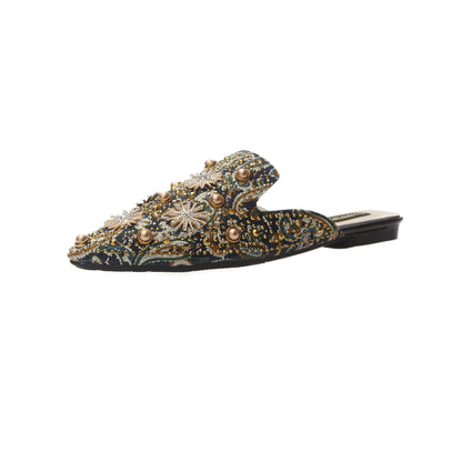 Baotou Half Slippers Women Flat Pointed Lazy Sandals And Slippers