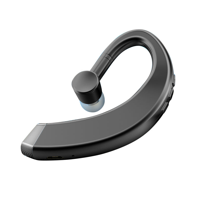 Black Bluetooth headset on a white background