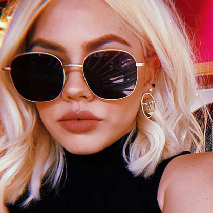 Metal Round Frame Retro Sunglasses for Ladies