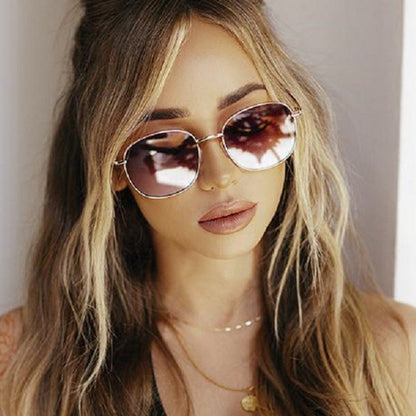 Metal Round Frame Retro Sunglasses for Ladies