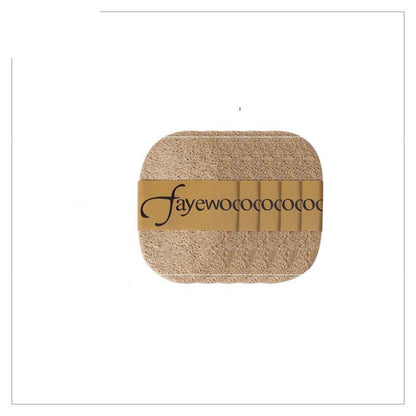 Cork coaster with dimensions and 'fayewocococo' branding on a white background