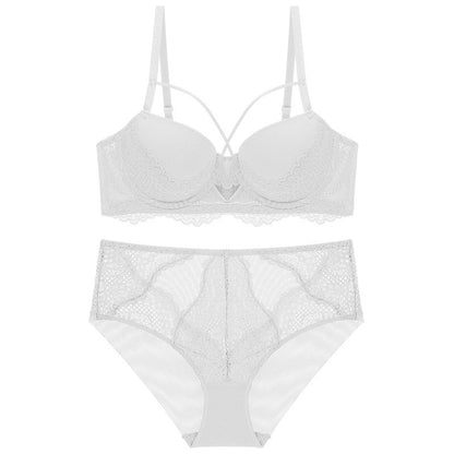 French Lace Splicing Hollow-out Sexy Bra Suit