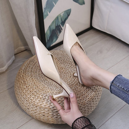 Women's Shoes Summer Pointed Toe Baotou Half Drag Women's Stiletto High Heel Set Foot Fashion Sandals And Slippers Women