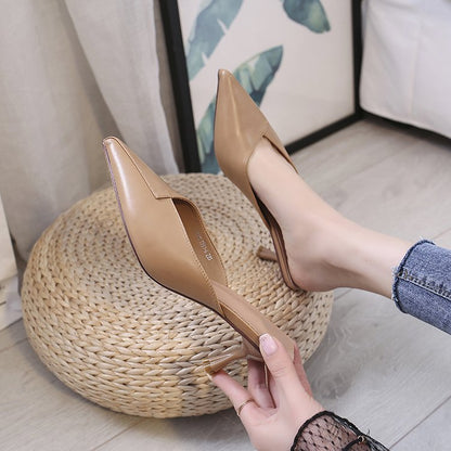 Women's Shoes Summer Pointed Toe Baotou Half Drag Women's Stiletto High Heel Set Foot Fashion Sandals And Slippers Women