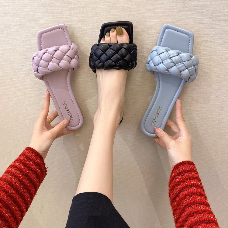 Woven Sandals And Slippers For Outer Wear Flat-Bottomed Candy Color Slippers Women