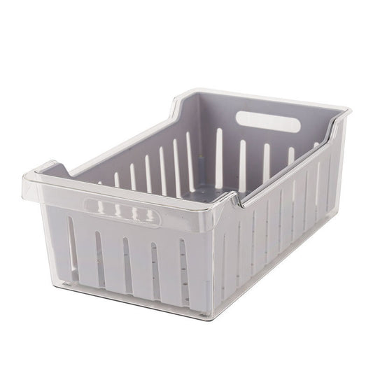 A white, plastic storage box with a solid pattern, designed for organizing kitchen food storage.