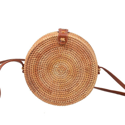 One-Shoulder Diagonal Basket Flap Round Woven Bag