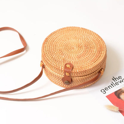 One-Shoulder Diagonal Basket Flap Round Woven Bag