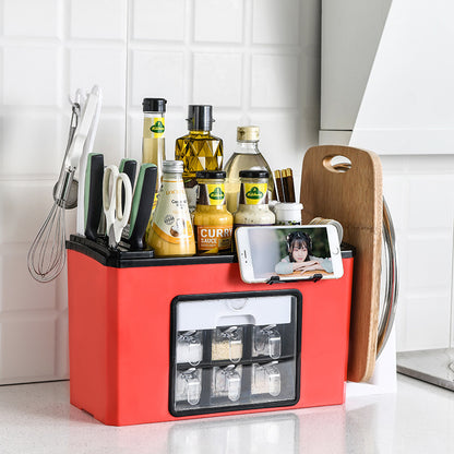 Multifunctional organizing kitchen plastic shelf knife rack storage kitchen seasoning box seasoning organizing storage rack customization