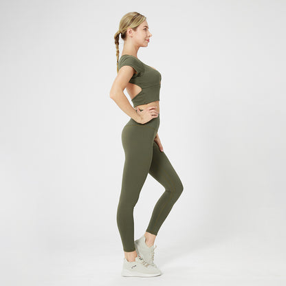 Casual Yoga Wear Two-Piece Girls Solid Color Sports Bra Running Elastic Vest High Waist Abdomen Comfortable Trousers