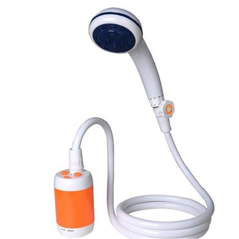 Handheld shower head with flexible hose on a white background