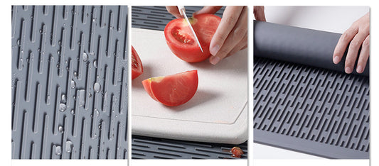 Gray Silicone Thickened Kitchen Dining Table Insulation Mat Drain Non-Slip Tableware Mat Large