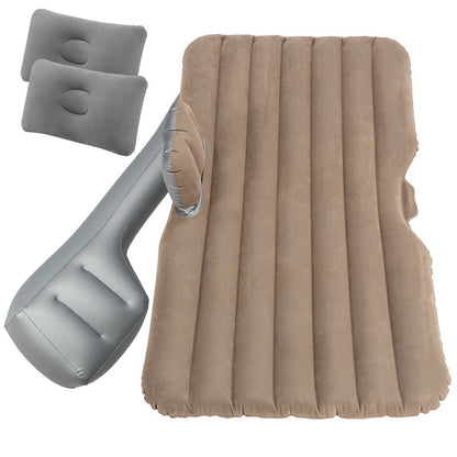 Inflatable travel pillow and two gray inflatable headrests on a white background