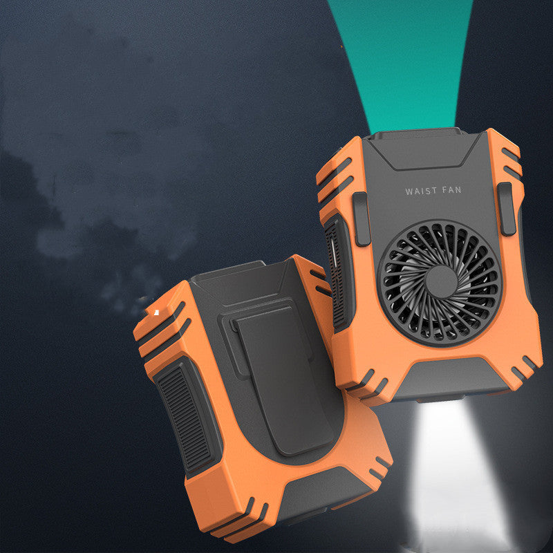 Orange waist fan with a black and gray design on a dark background