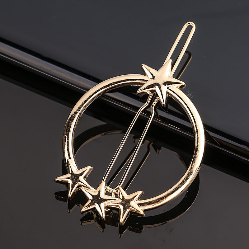 Fashion Metal Love Heart Hair Clip - Elegant Star Round Barrette