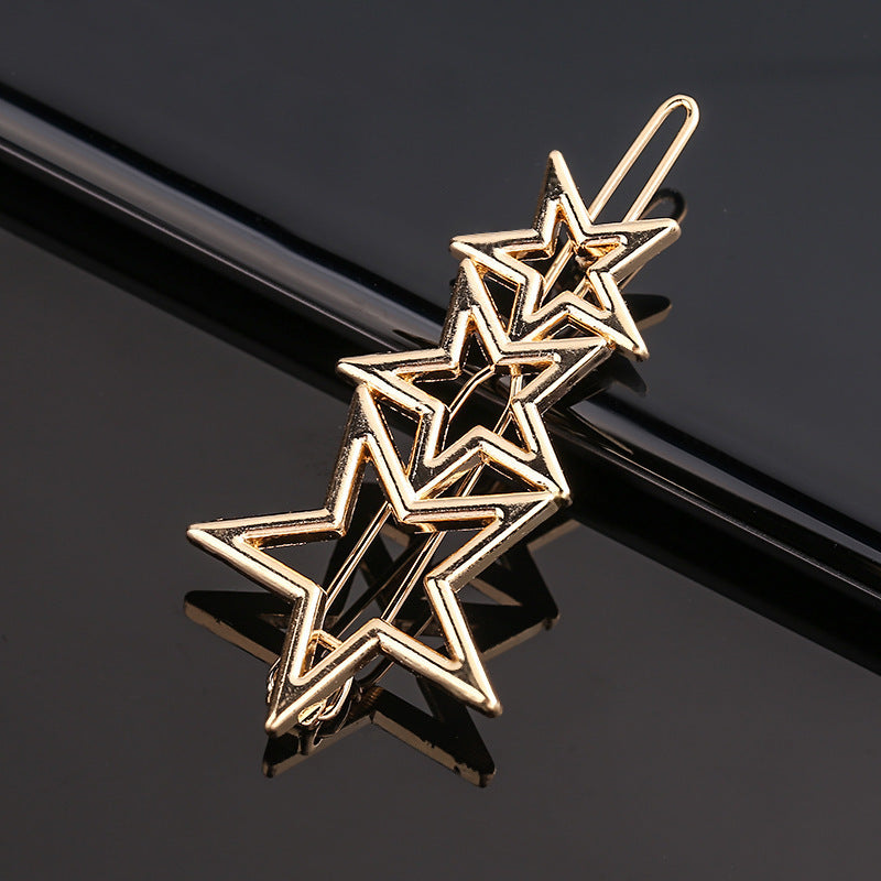 Fashion Metal Love Heart Hair Clip - Elegant Star Round Barrette