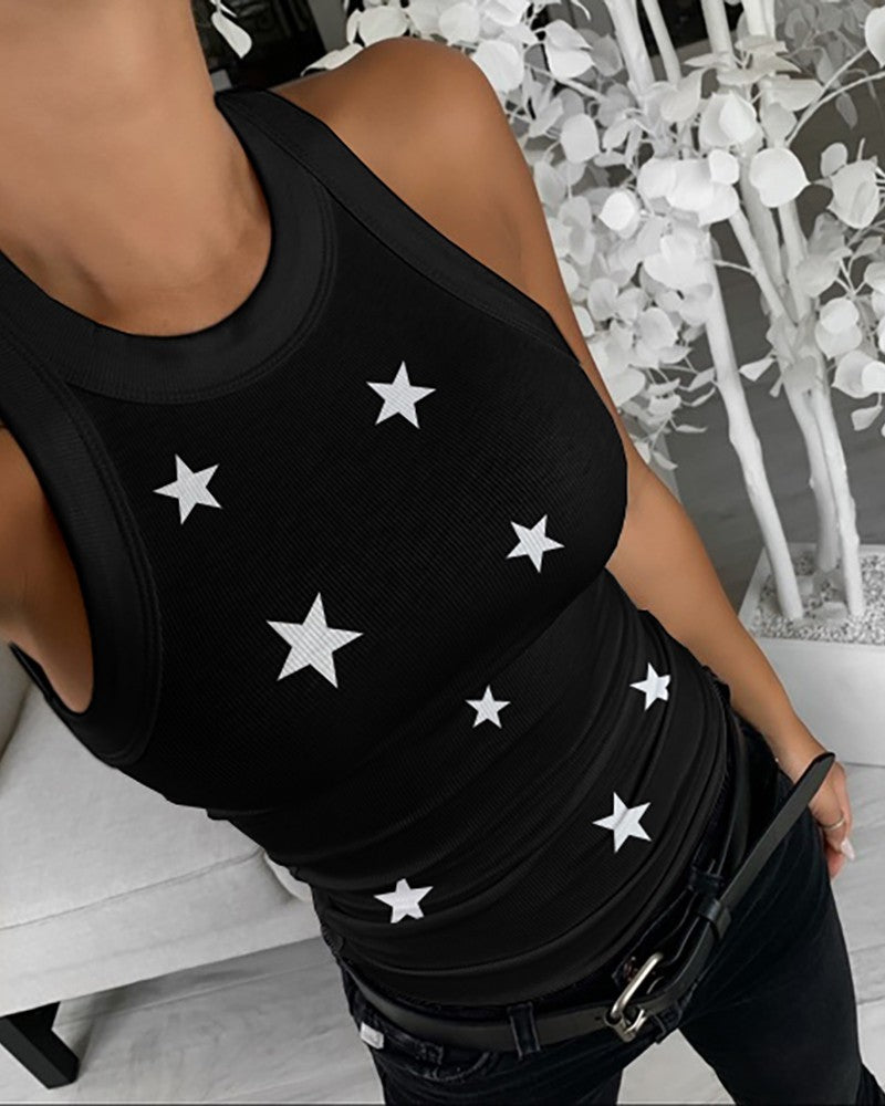 Summer Star Print Slim Vest for Women