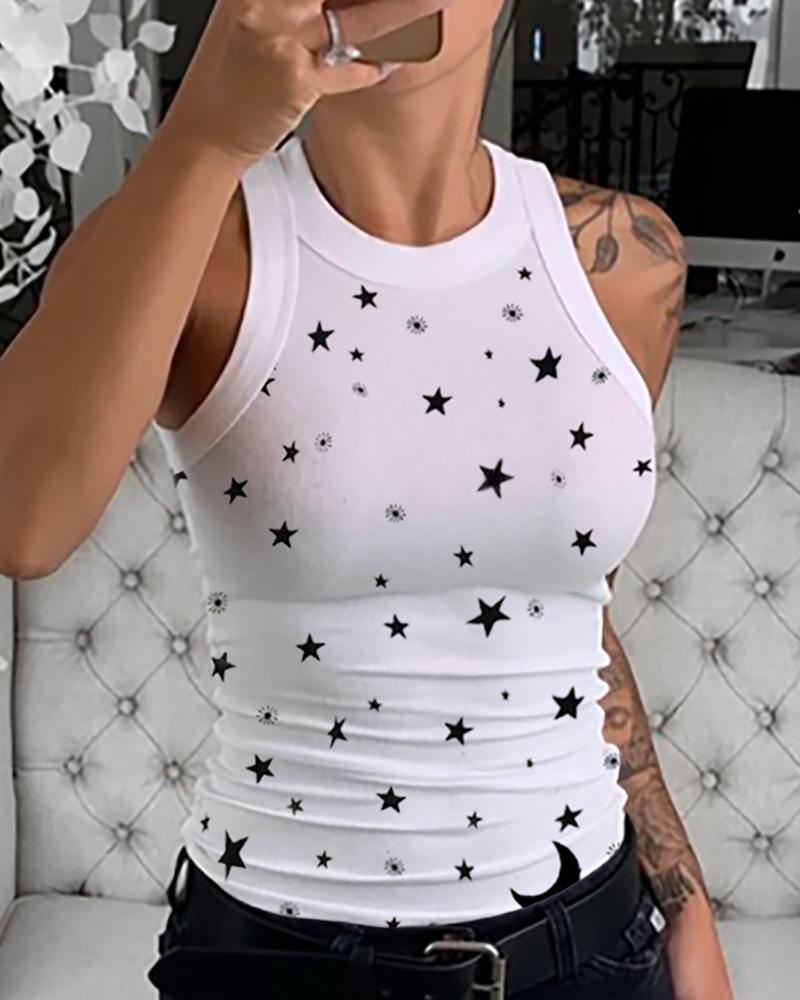 Summer Star Print Slim Vest for Women