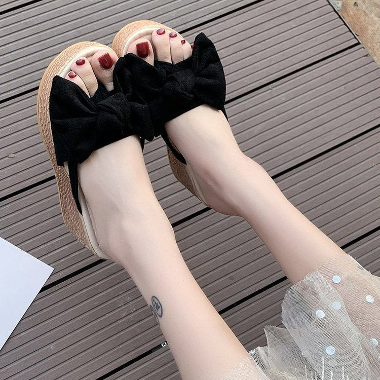 New Women's Sandals And Slippers With Bow-Knot Platform Wedge Slippers Women