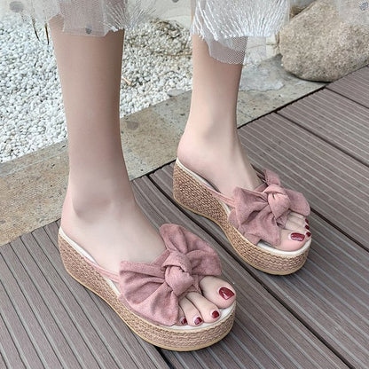 New Women's Sandals And Slippers With Bow-Knot Platform Wedge Slippers Women
