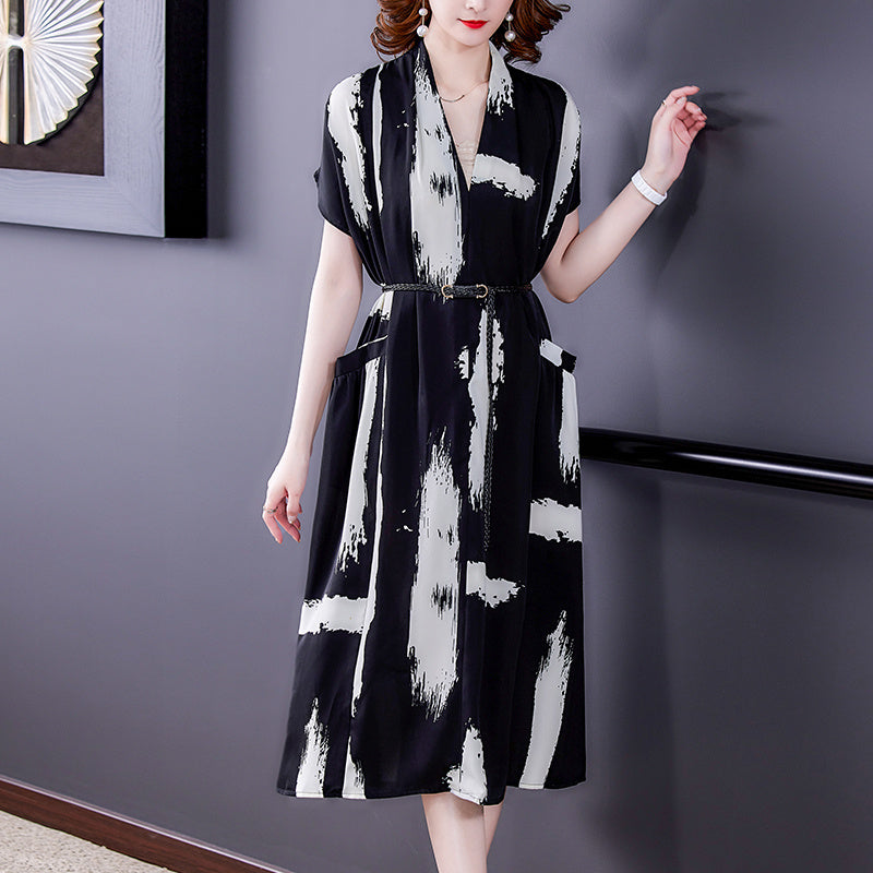 Summer V-neck Dress Temperament Female Skirt