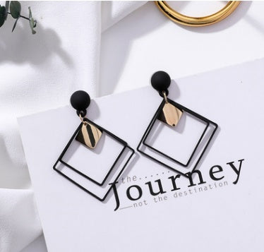 Exaggeration Frosted Square Double Layer Long Drop Earrings