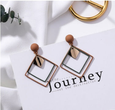 Exaggeration Frosted Square Double Layer Long Drop Earrings