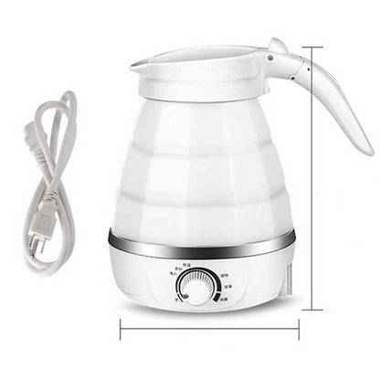 White electric kettle with dimensions labeled on a white background