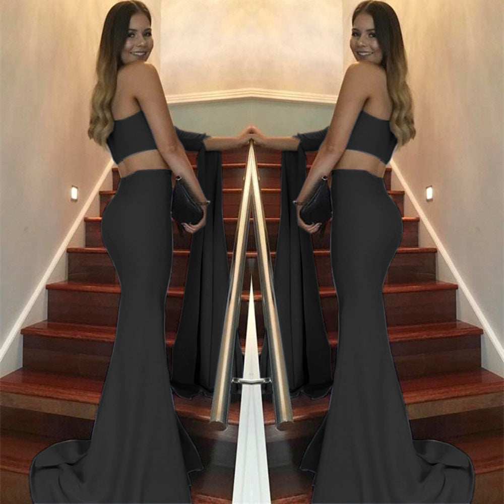 New One-shoulder Sleeve Exposed Navel Formal Dress