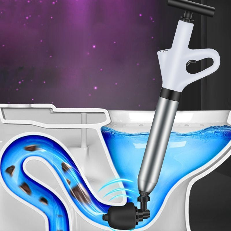 Toilet plunger with water flow illustration on a dark background