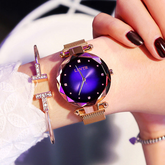 Rose Gold Women’s Starry Sky Magnet Strap Watch