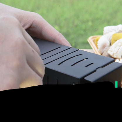 Hand aligning gas tank grooves with text on magnetic installation