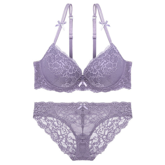 Elegant Lace Bra Set - Deep V 3/4 Cup Design