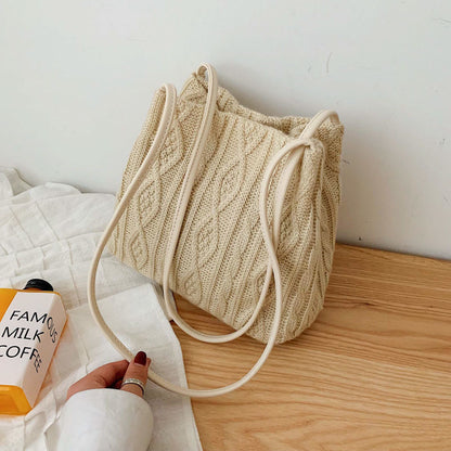 Woven Shoulder Bag For Women's Large Capacity Bucket Bag
