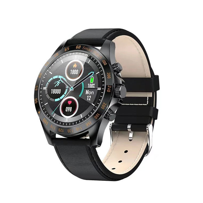 Smartwatch with a black strap on a white background