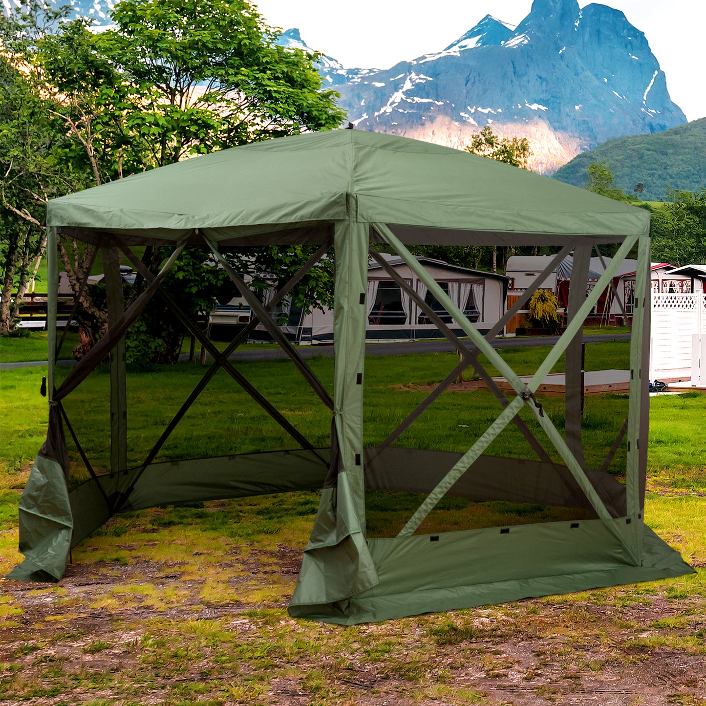 6-Sided Hexagon Pop Up Party Tent - 12' x 12' with Mesh Walls