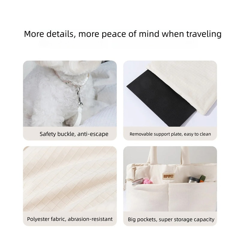 Dog Car Seat Pet Carrier with Adjustable Safety Leash - Portable Center Console for Small Dogs and Cats