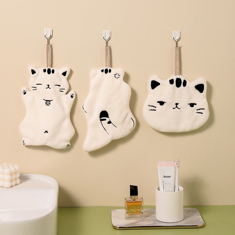 Hand-wiping Small Tower Cute Cat Hand Towel Bathroom Kitchen Hanging Towel