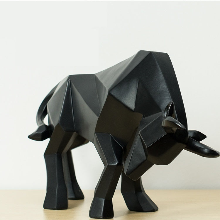 Modern Geometric Resin Bull Sculpture
